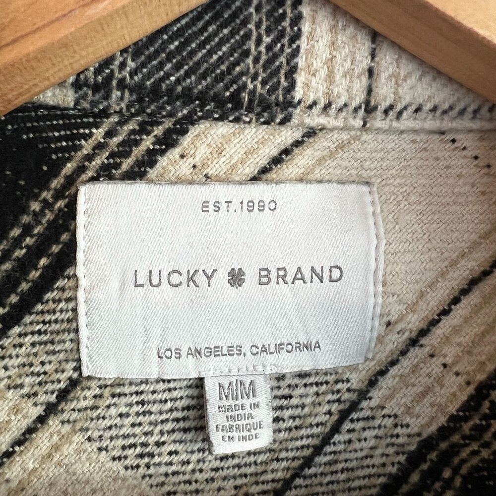 Lucky Brand Womens Buffalo Plaid Midweight Shacket Shirt Jacket MEDIUM Beige - Picture 4 of 12